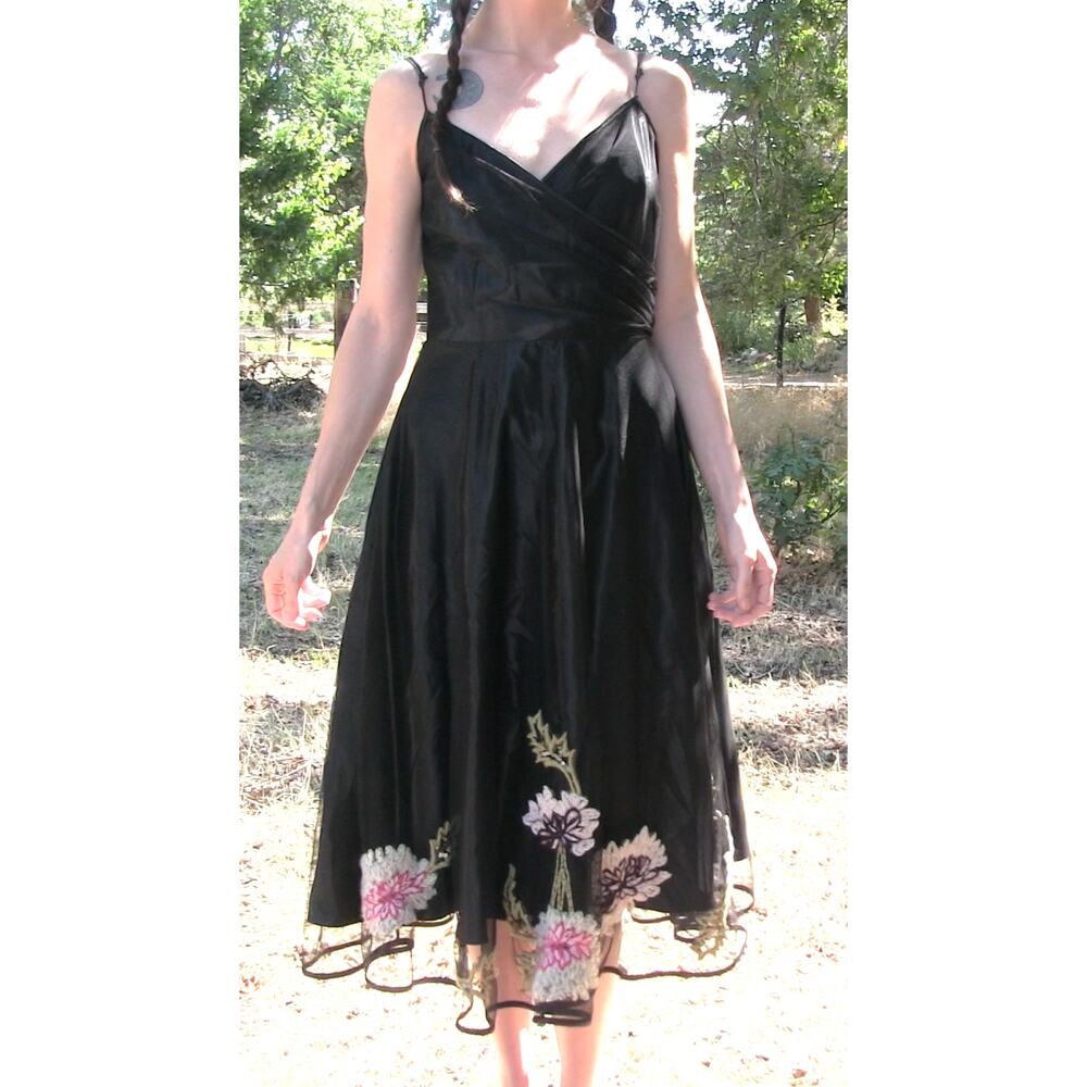 Betsey Johnson VTG RARE Mesh Floral Embroidery Glam Wrap Dress- S4